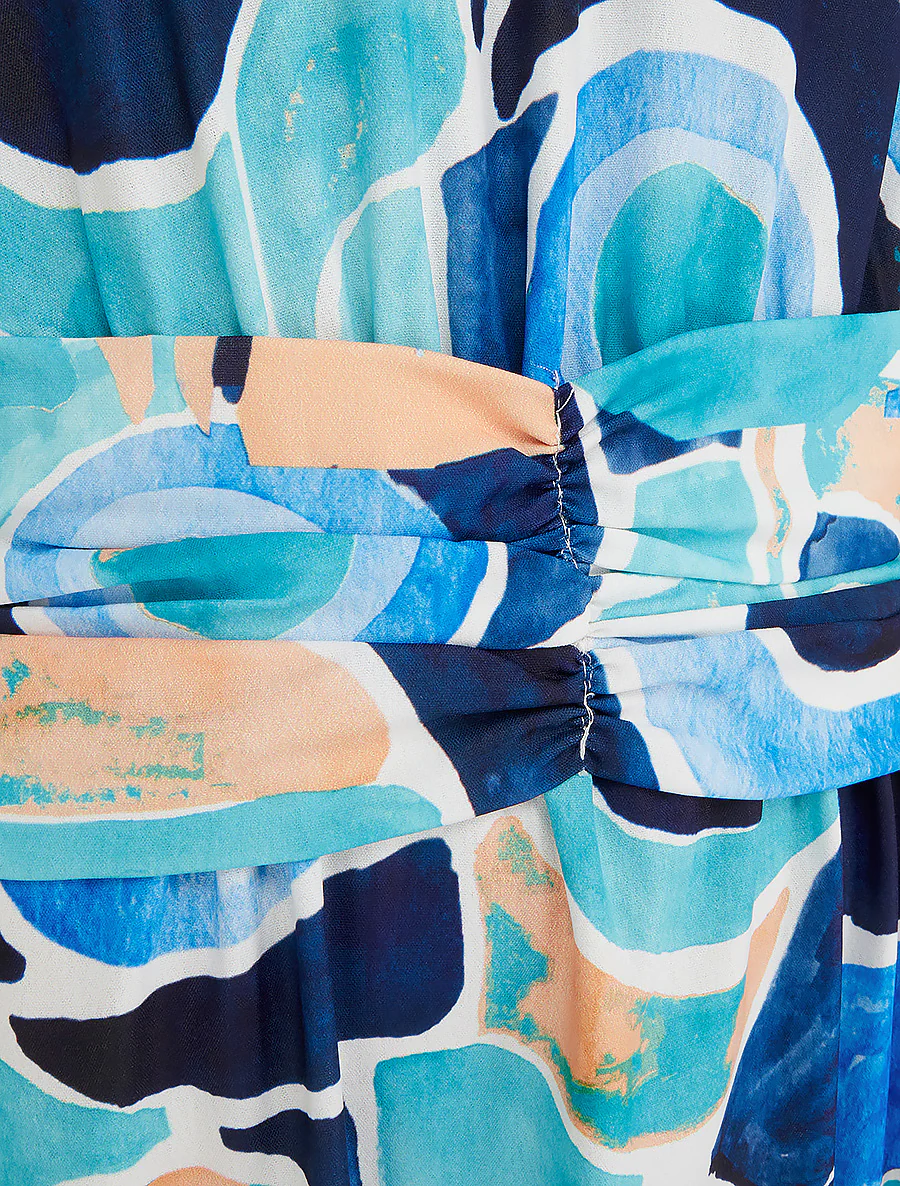 Jurk met abstracte print en elastische taille - Marine - Image 3