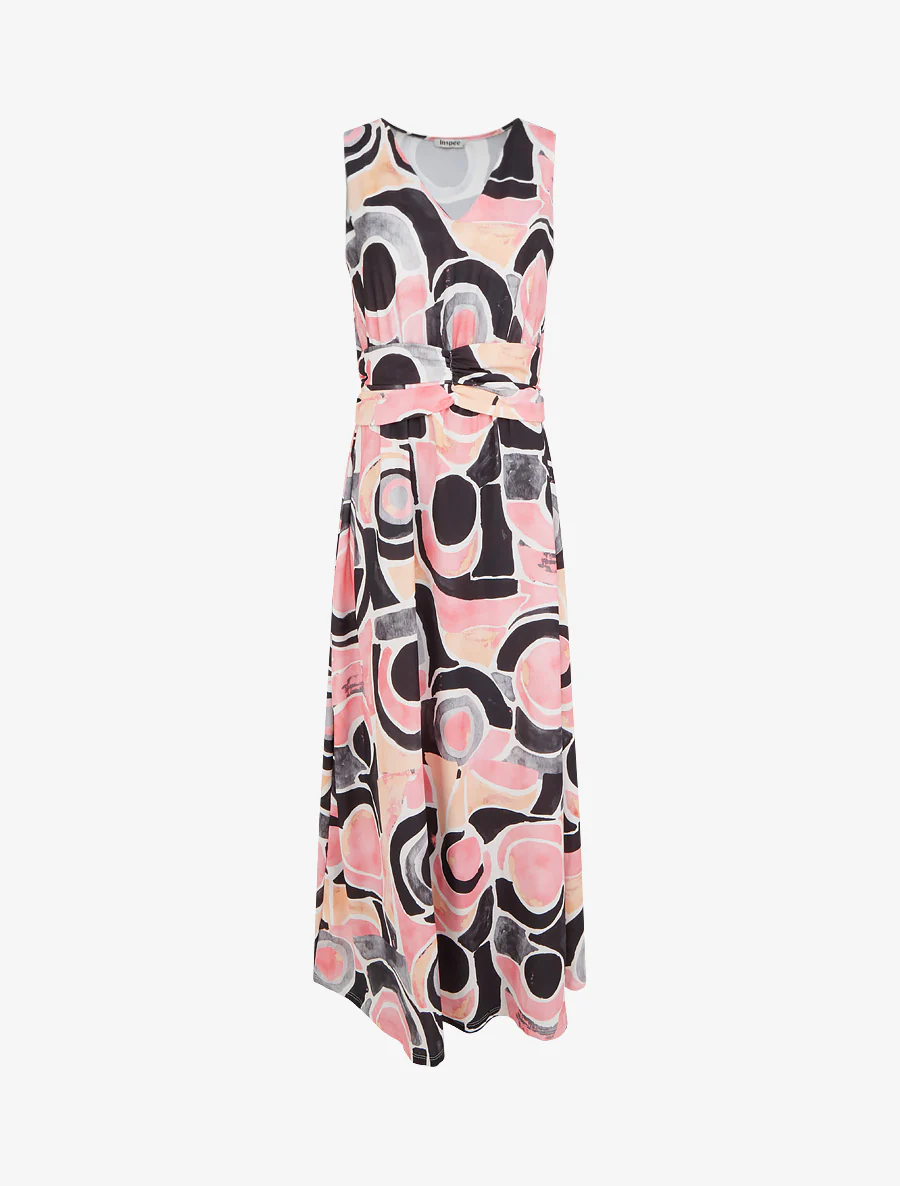 Jurk met abstracte print en elastische taille - Zwart