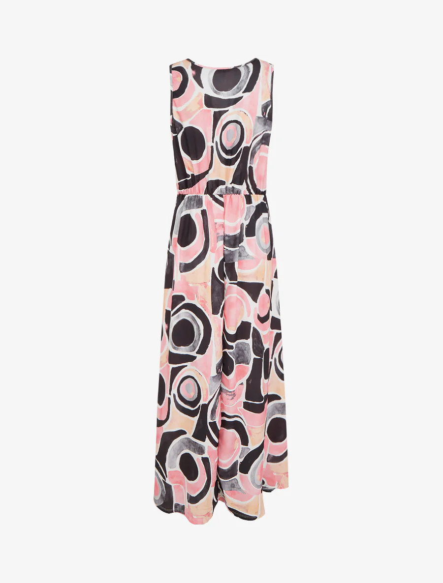 Jurk met abstracte print en elastische taille - Zwart - Image 2