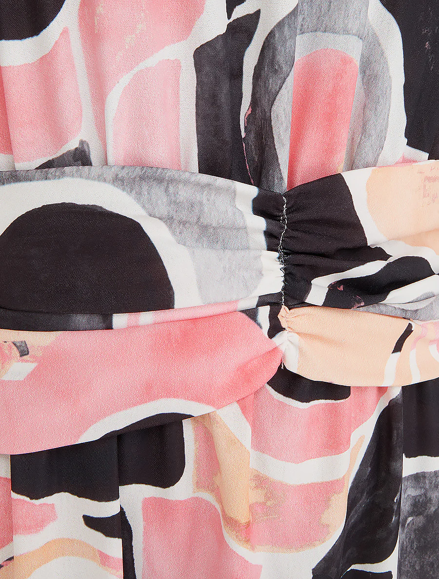 Jurk met abstracte print en elastische taille - Zwart - Image 3
