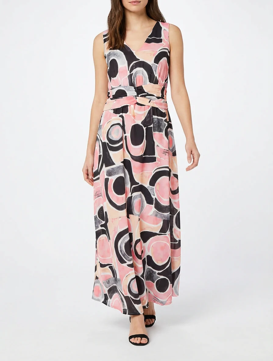 Jurk met abstracte print en elastische taille - Zwart - Image 4