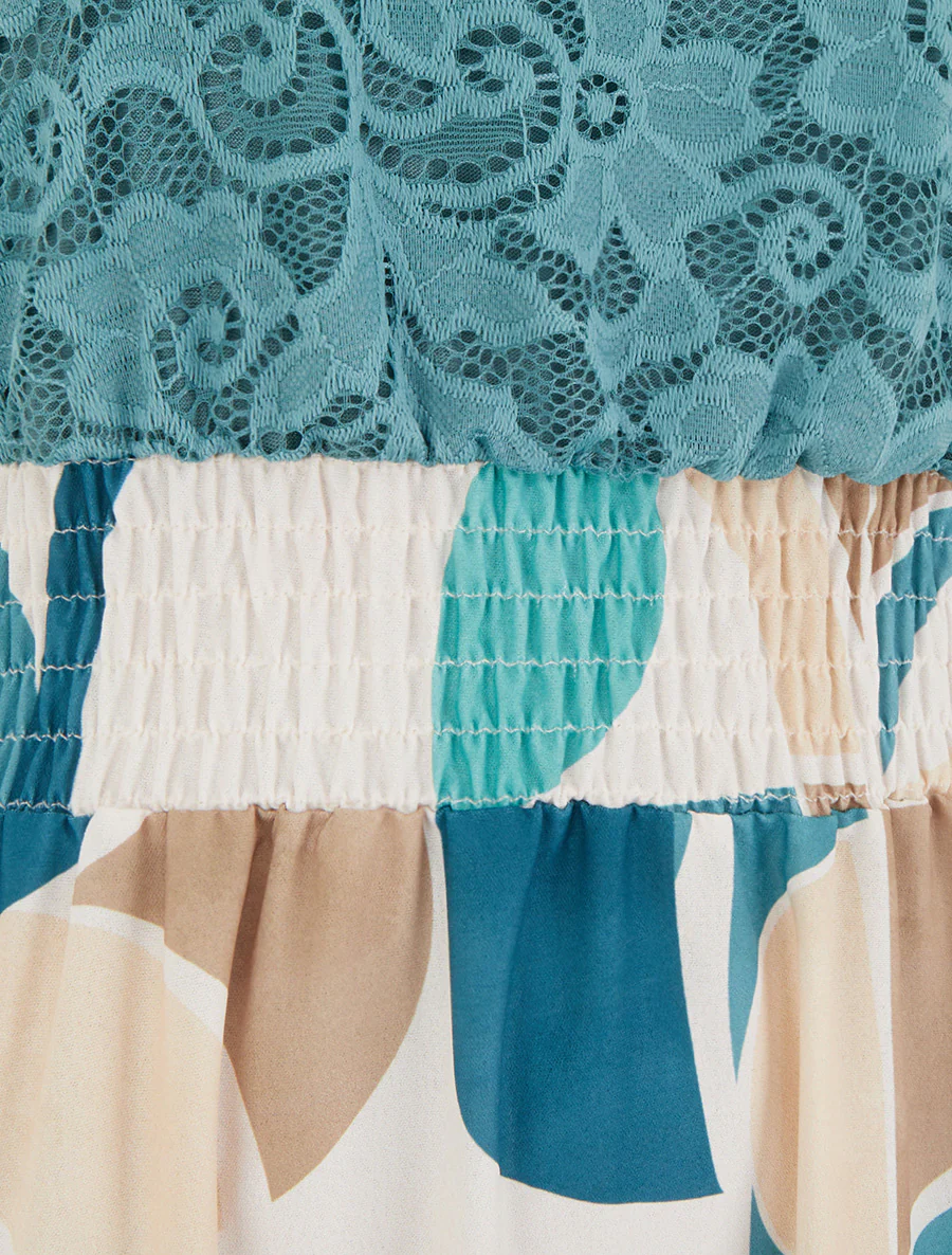 Jurk met abstracte print en gehaakte bandjes - Turkoois - Image 3