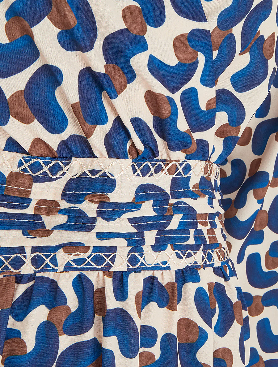 Jurk met abstracte print en overslagkraag - Marine - Image 3