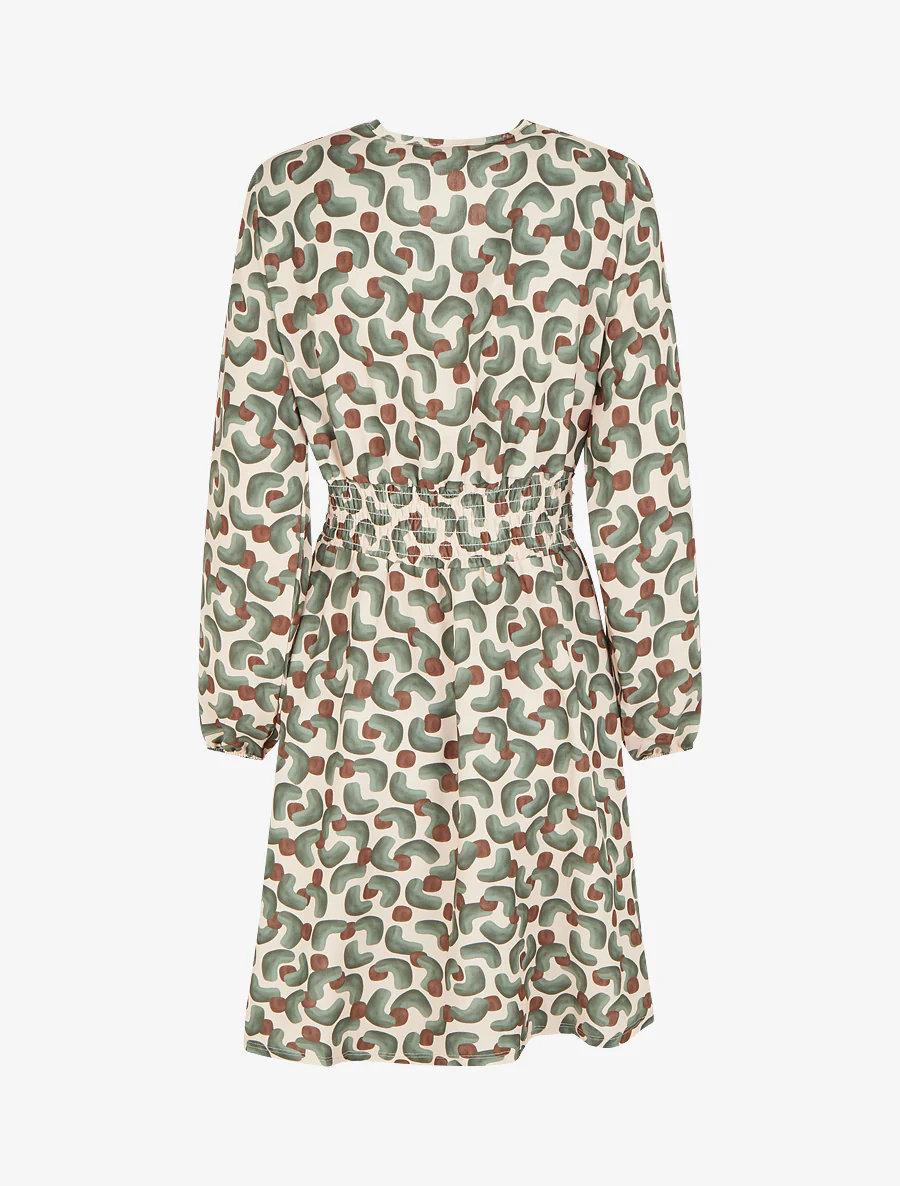 Jurk met abstracte print en overslagkraag - Kaki - Image 2