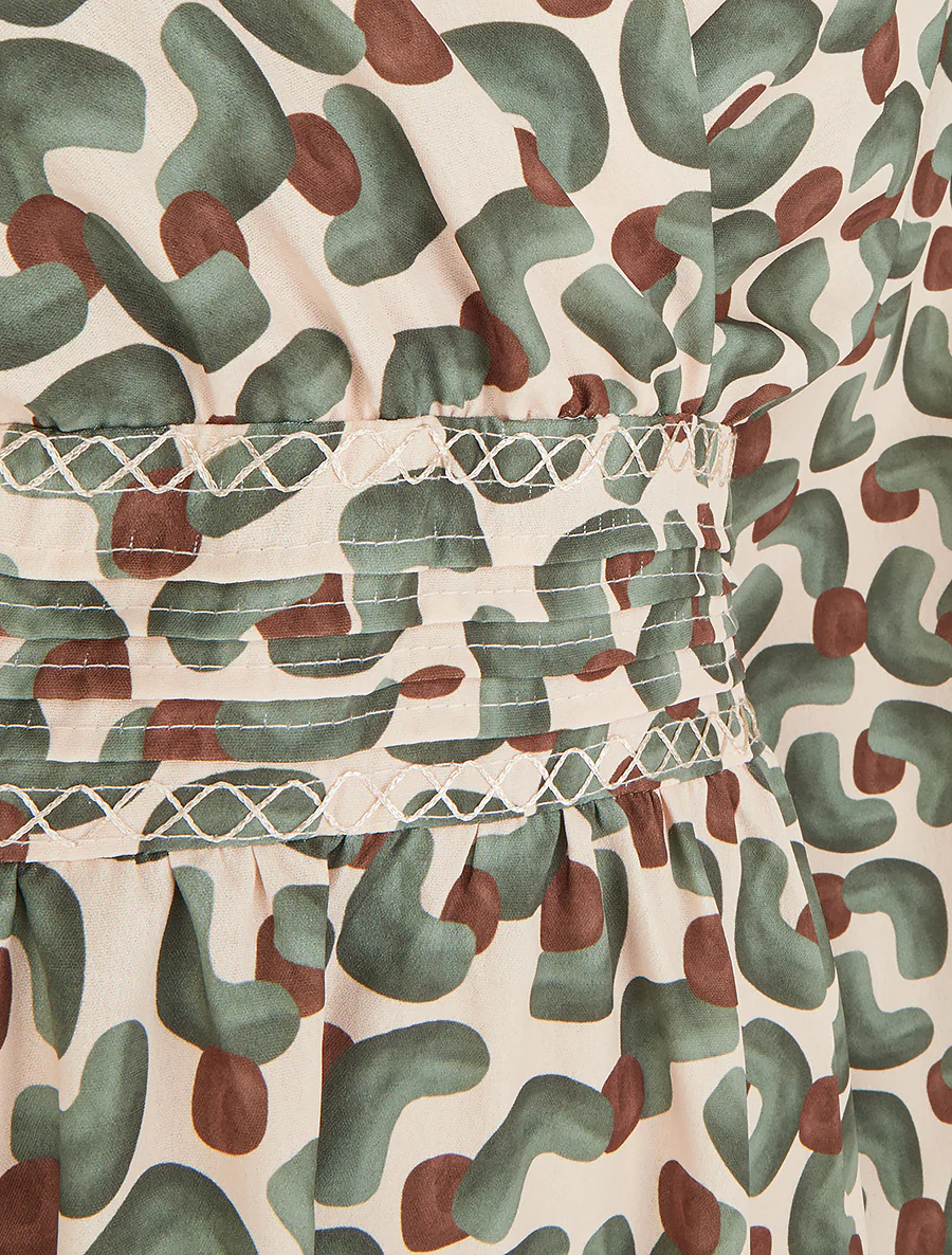 Jurk met abstracte print en overslagkraag - Kaki - Image 3