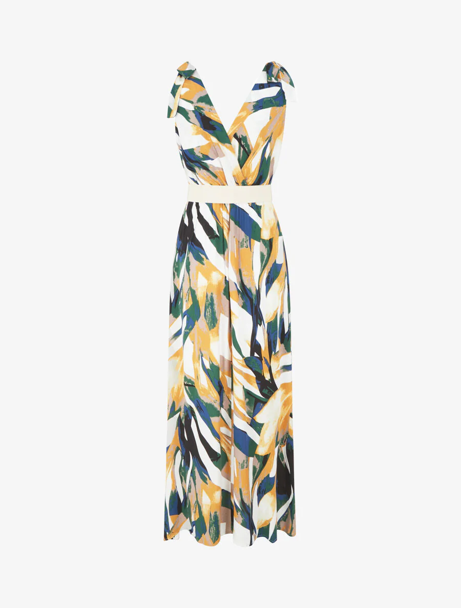 Jurk met abstracte print en schouderstrikken - Geel - Image 2