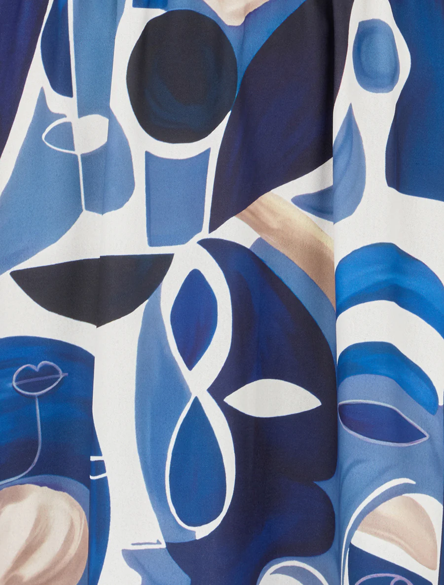 Jurk met abstracte schilderijprint en gestileerde bandjes - Marine - Image 3