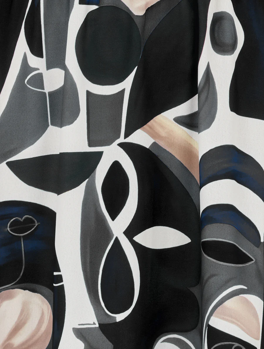 Jurk met abstracte schilderijprint en gestileerde bandjes - Zwart - Image 3