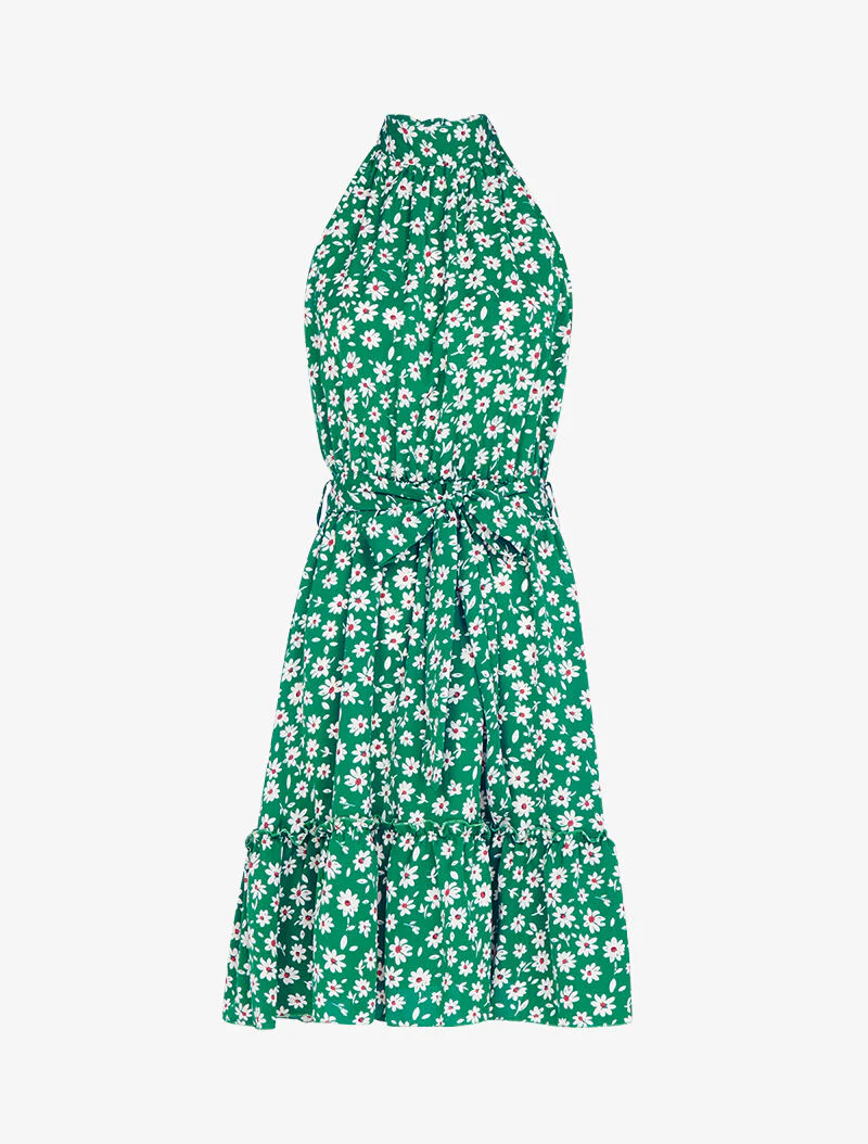 Jurk met Amerikaanse kraag bedrukt met madeliefjes - groen - Image 2