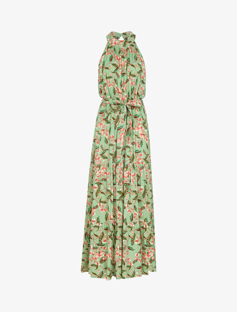 Jurk met Amerikaanse kraag en bloemenprint - groen