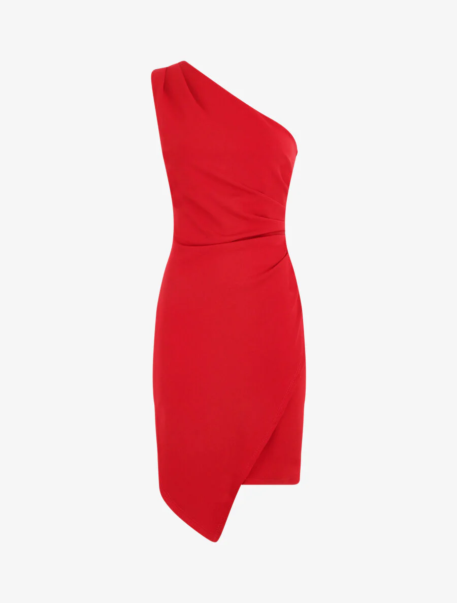Jurk met asymmetrische schouderbandjes en gedrapeerd effect - rood - Image 2