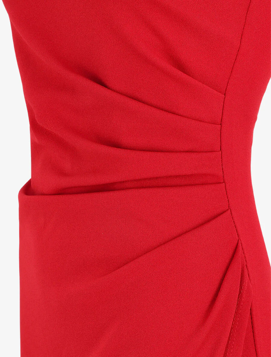 Jurk met asymmetrische schouderbandjes en gedrapeerd effect - rood - Image 4