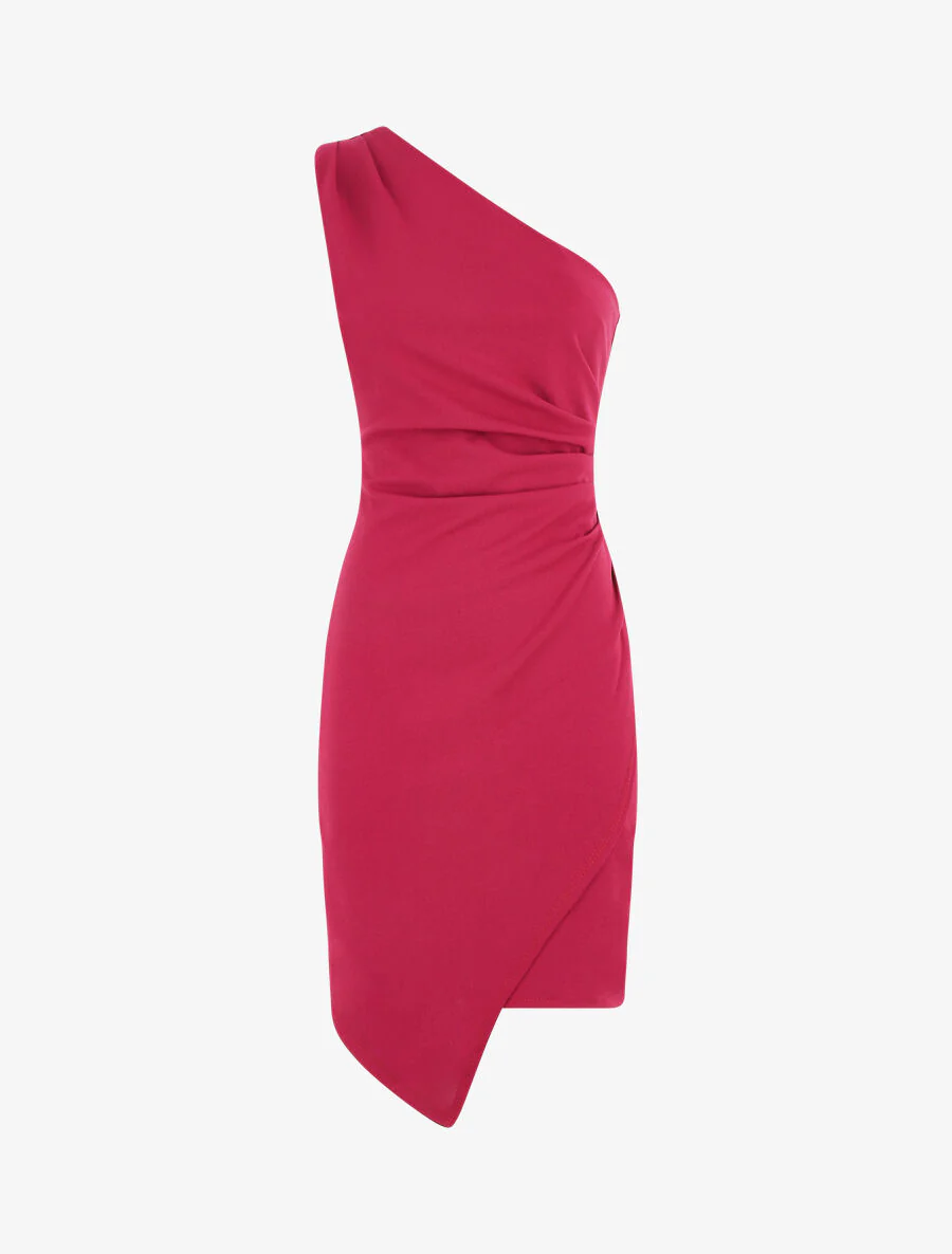 Jurk met asymmetrische schouderbandjes en gedrapeerd effect - Paars