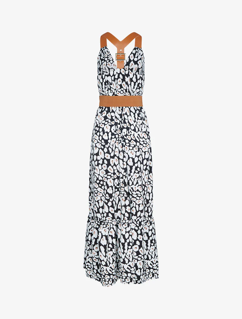 Jurk met bandjes in imitatieleer stijl - zwart - Image 2