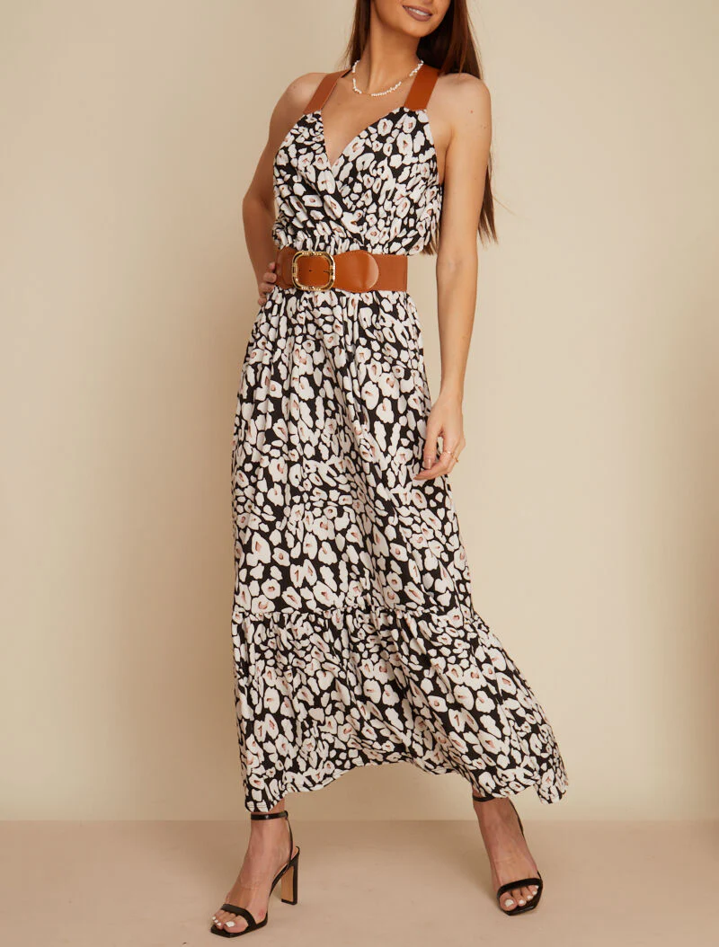 Jurk met bandjes in imitatieleer stijl - zwart - Image 3