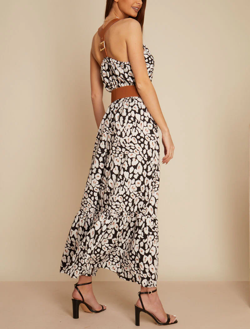 Jurk met bandjes in imitatieleer stijl - zwart - Image 4