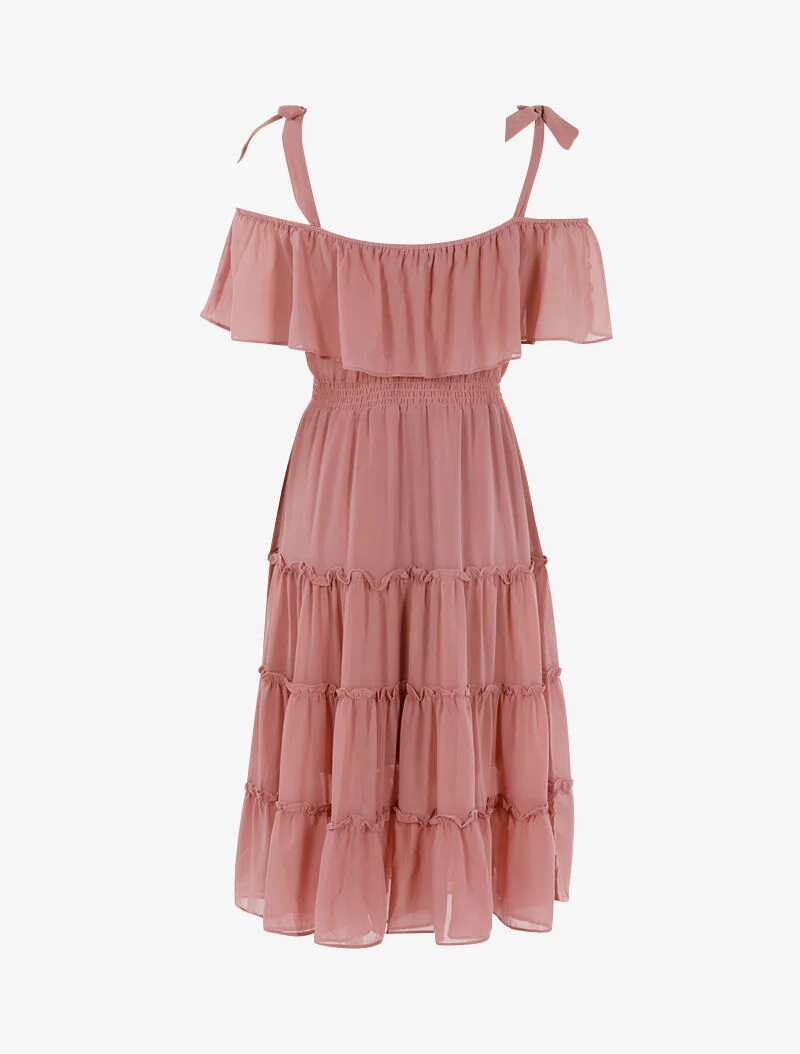 Off-shoulder jurk met ruches - roze - Image 2