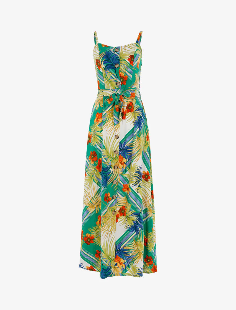 Jurk met bladeren- en bloemenprint - groen