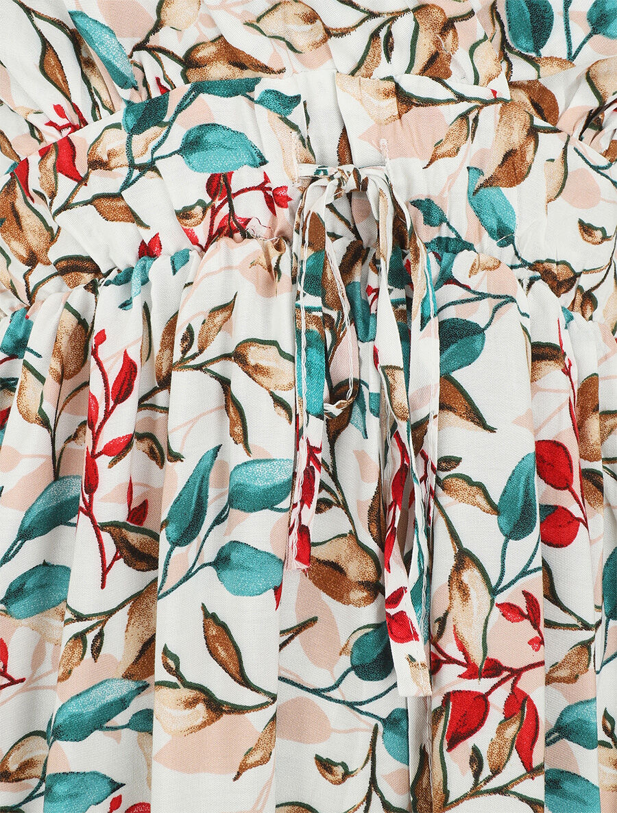 Jurk met bladerdecorprint en dunne bandjes - wit - Image 3