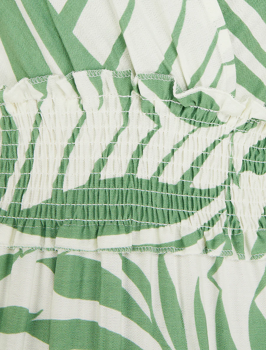 Jurk met bladerenprint en knoopbandjes - Groen - Image 3
