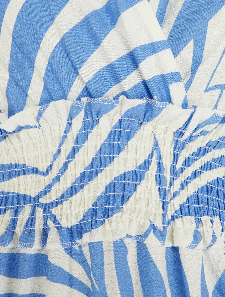 Jurk met bladerenprint en knoopbandjes - Lichtblauw - Image 3
