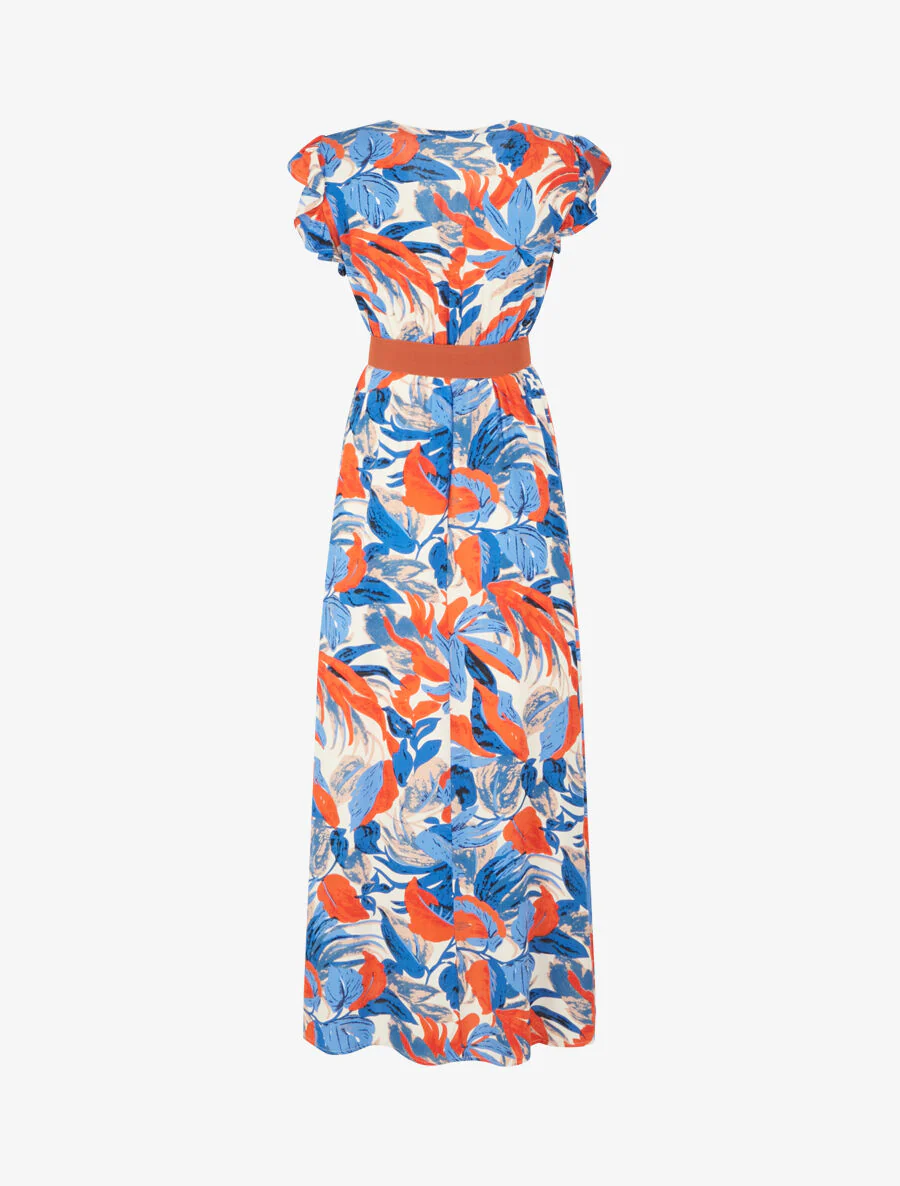 Jurk met bladerenprint en wikkelhals - Beige - Image 2