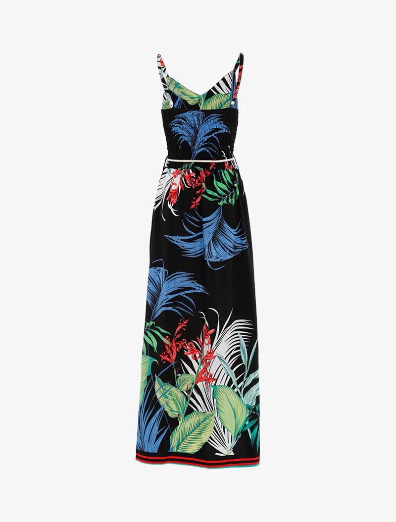 Jurk met bladprint en gestreepte details - zwart - Image 2