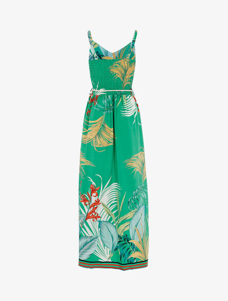 Jurk met bladprint en gestreepte details - groen - Image 2