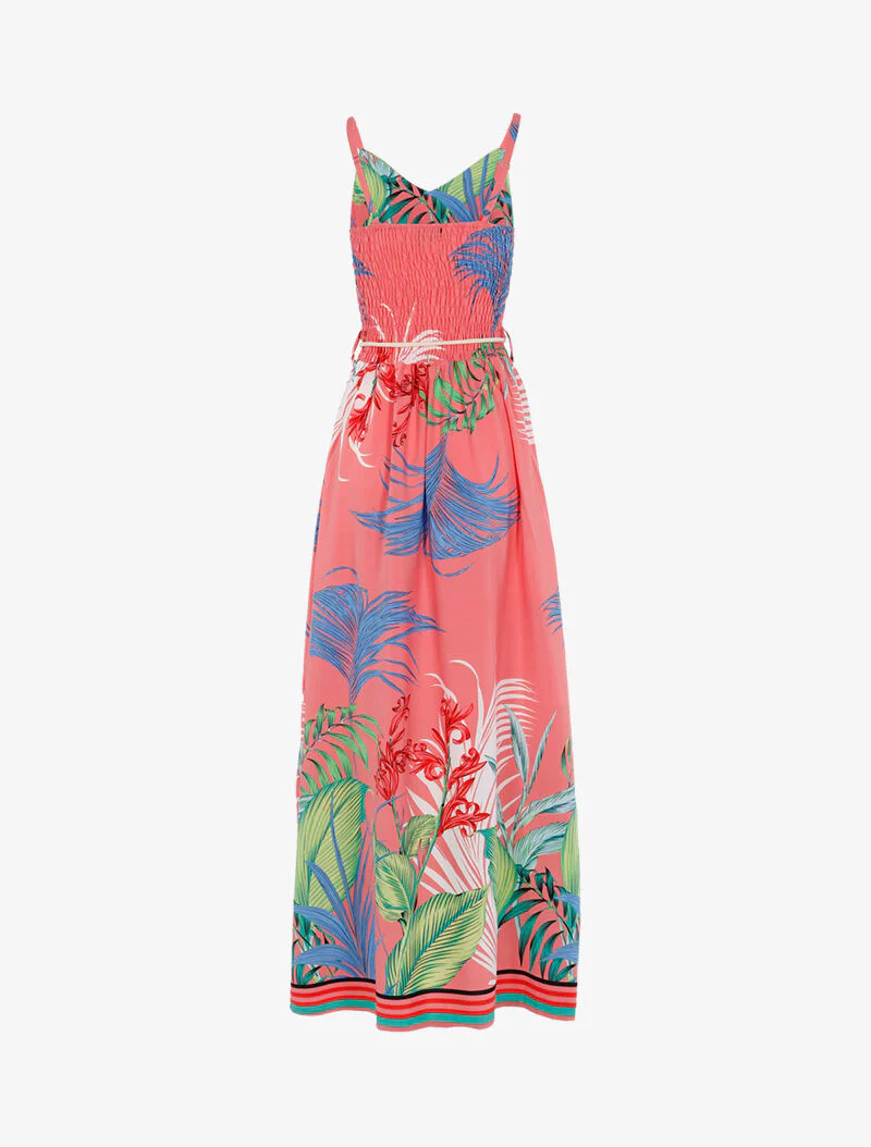 Jurk met bladprint en gestreepte details - roze - Image 2