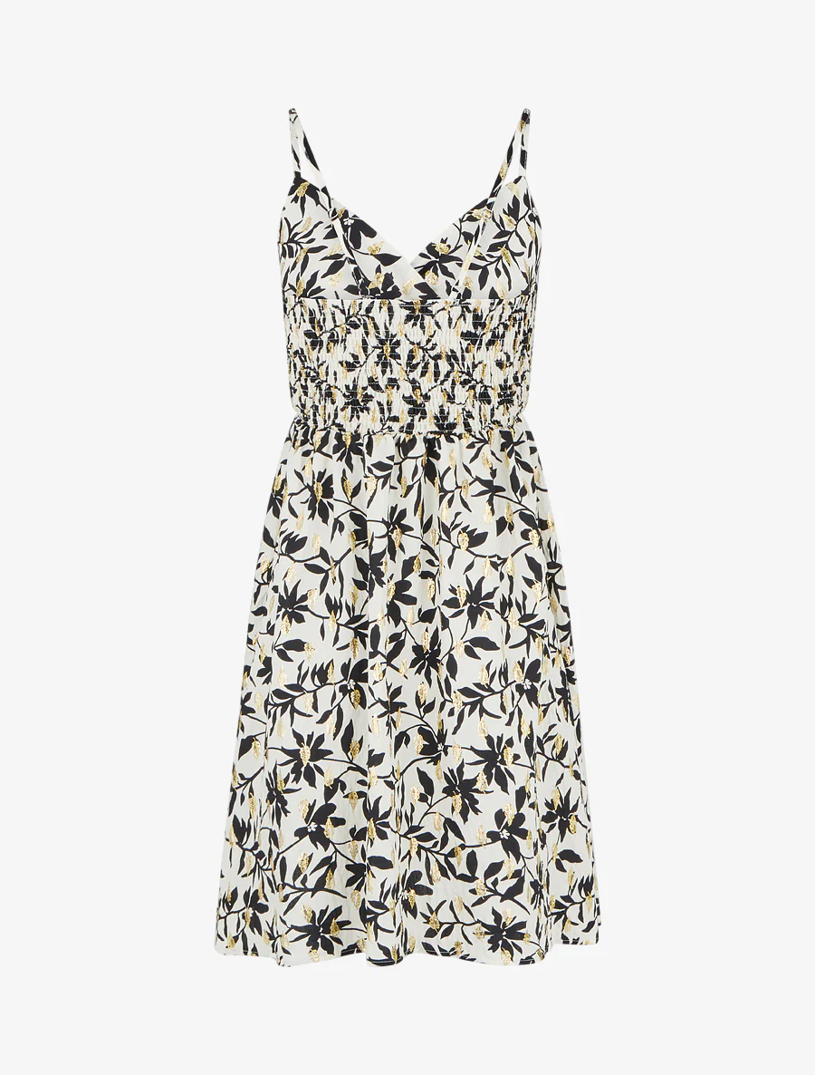 Jurk met bladprint en iriserend detail - Wit - Image 2