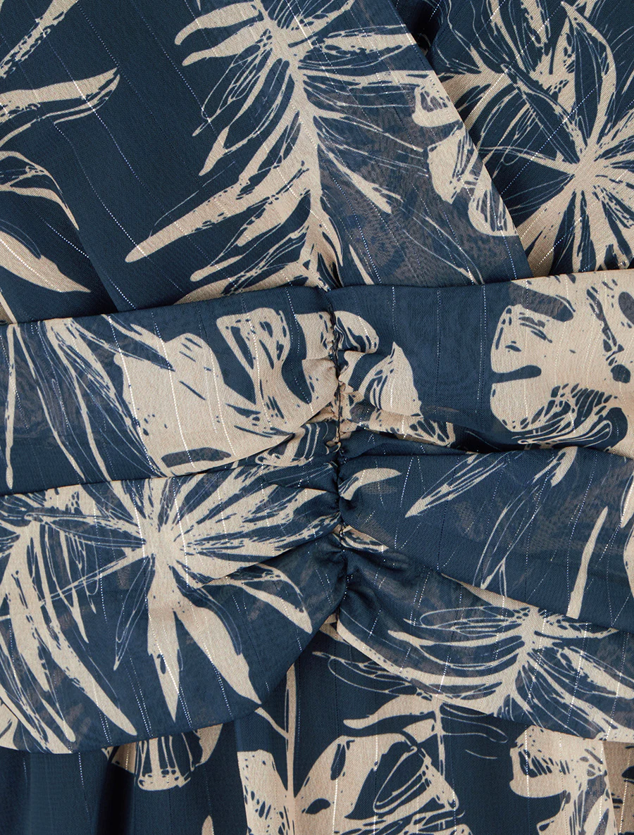 Jurk met bladprint en iriserende strepen - Marine - Image 3