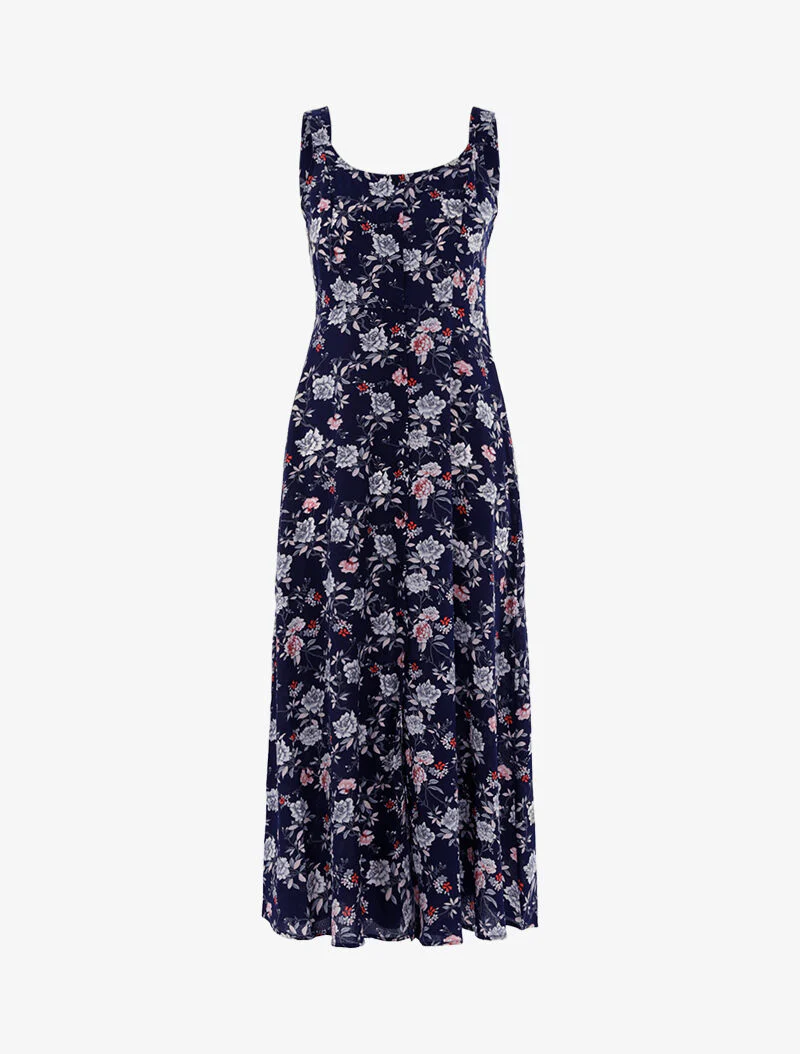 Bloemenjurk met open rug - marineblauw