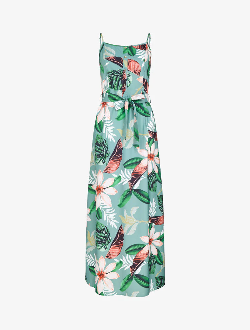 Jurk met bloemenprint en ceintuur - lichtgrijs