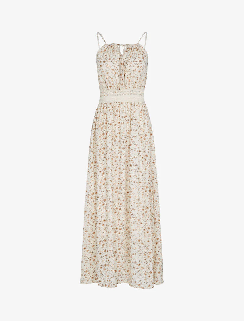 Jurk met bloemenprint en haakwerk - beige