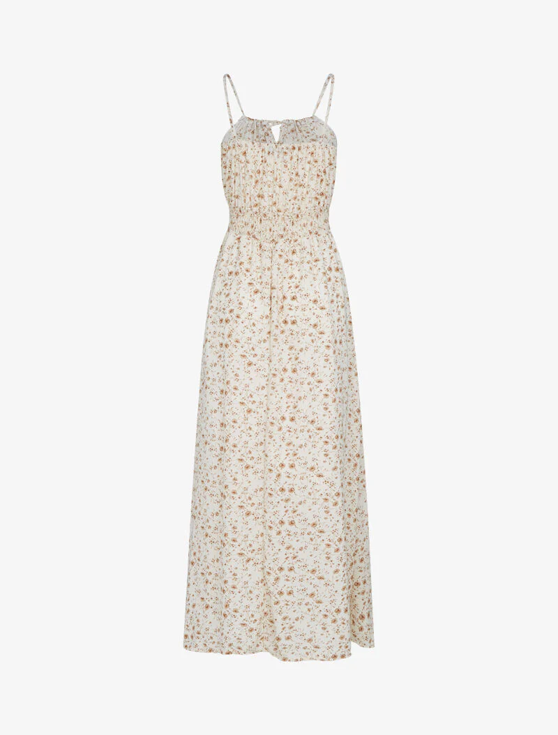 Jurk met bloemenprint en haakwerk - beige - Image 2