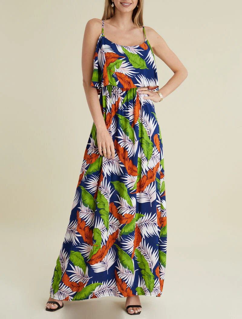 Jurk met blote schouders en print - marine