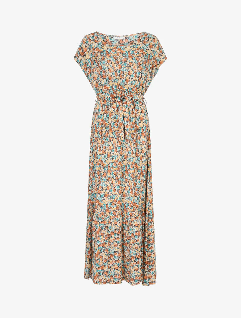 Jurk met boothals en bloemenprint - beige - Image 2