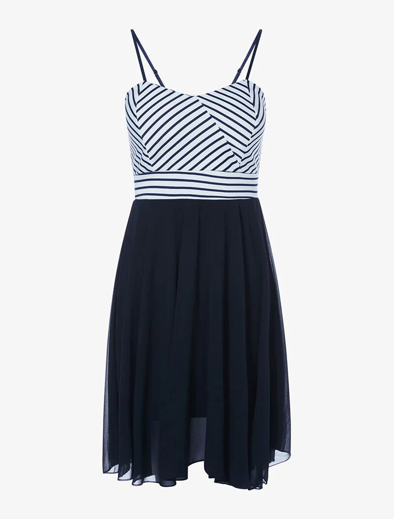 Jurk met buste geïnspireerd door matrozen - marineblauw