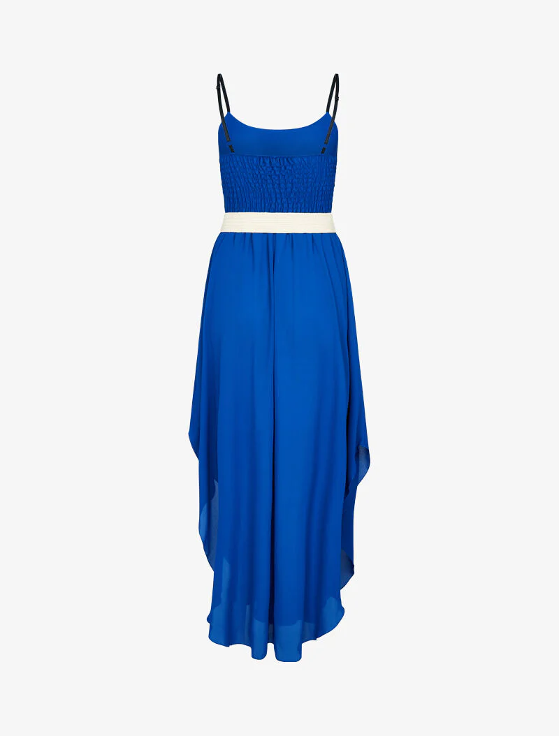 Jurk met chiffon effect. afgeronde onderkant en uitgesneden halslijn - blauw - Image 2