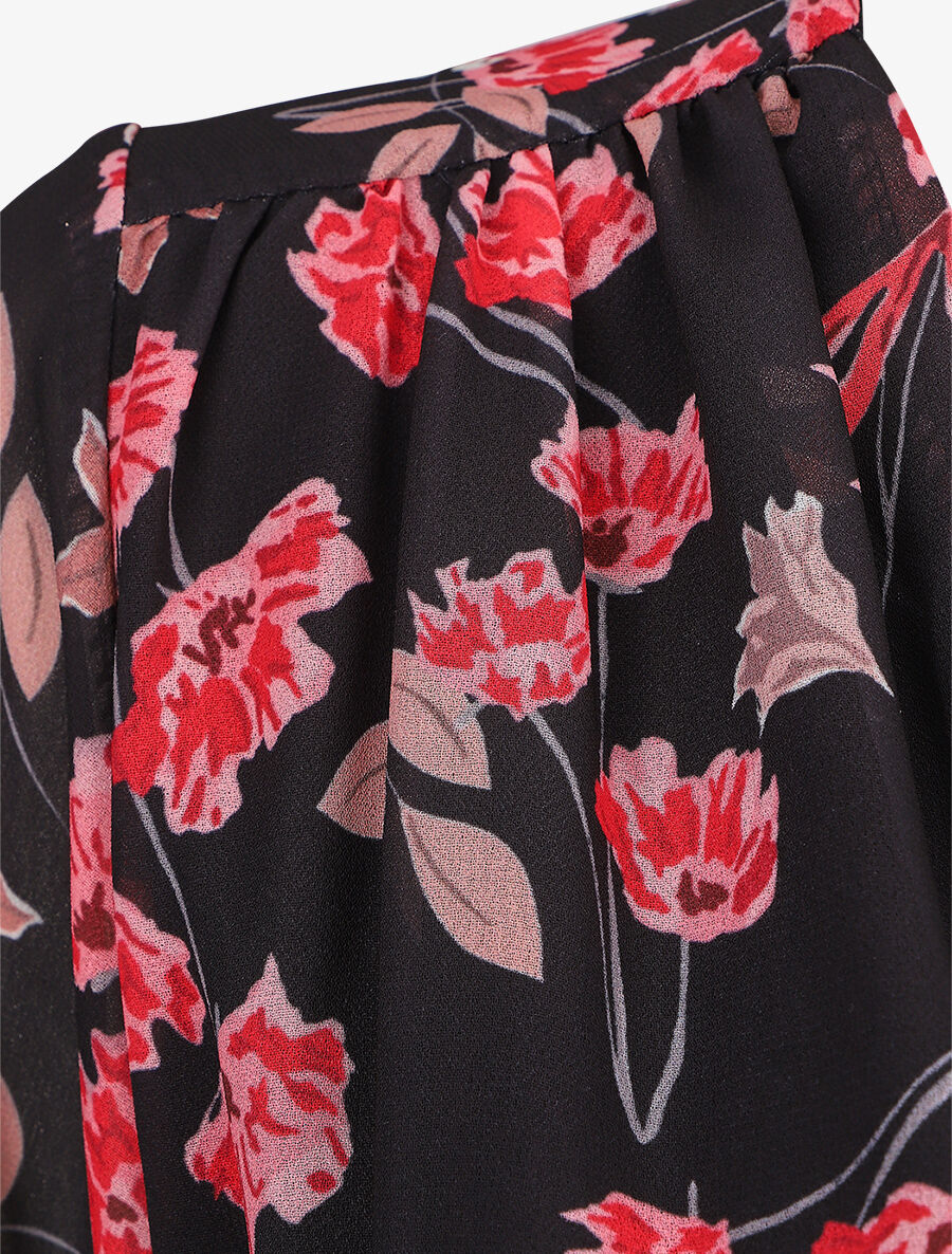 Jurk met een bloemenprintje op de boezem - Zwart - Image 3