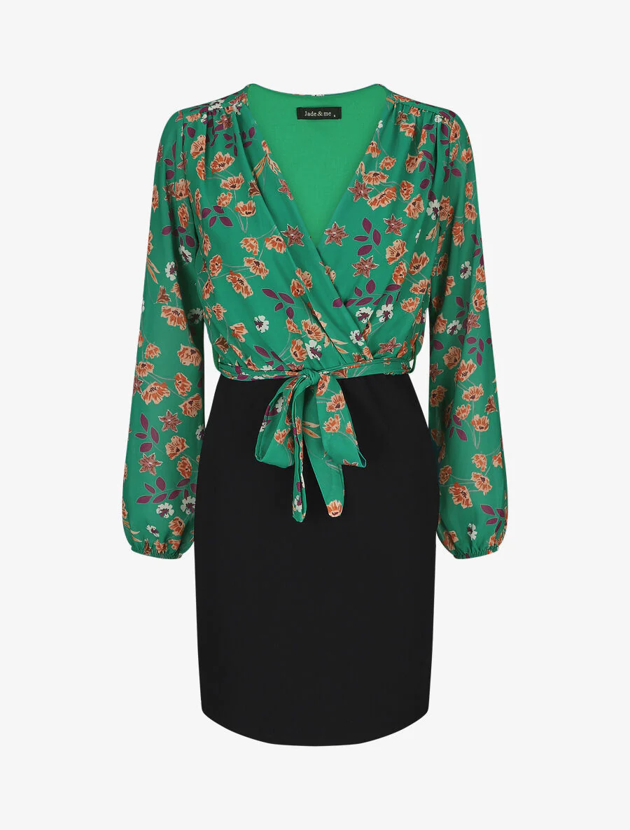 Jurk met een bloemenprintje op de boezem - Groen