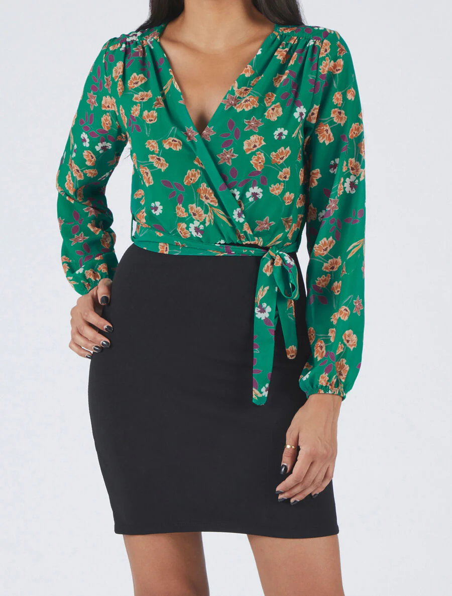 Jurk met een bloemenprintje op de boezem - Groen - Image 4