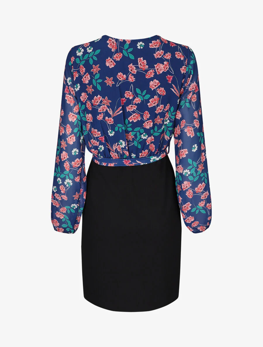 Jurk met een bloemenprintje op de boezem - Blauw - Image 2