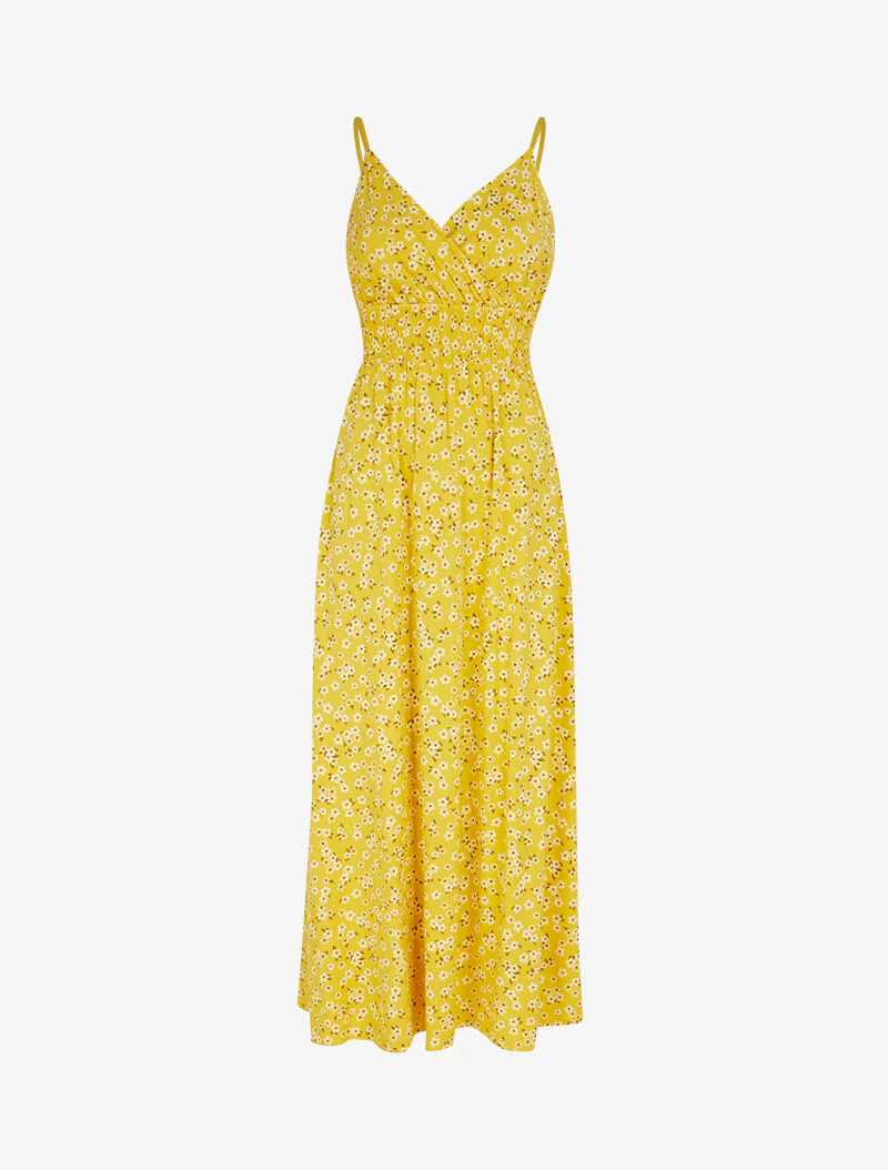 Jurk met een empire taille en prints - geel