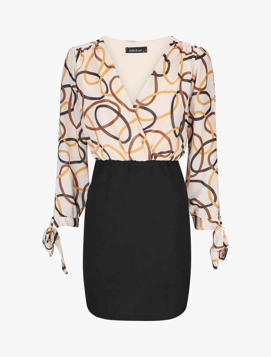 Jurk met een gedrukte ringen boezem - Beige