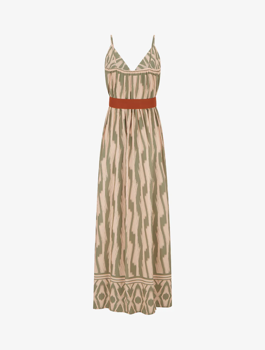 Jurk met elastische taille en fantasieprint - Kaki - Image 2