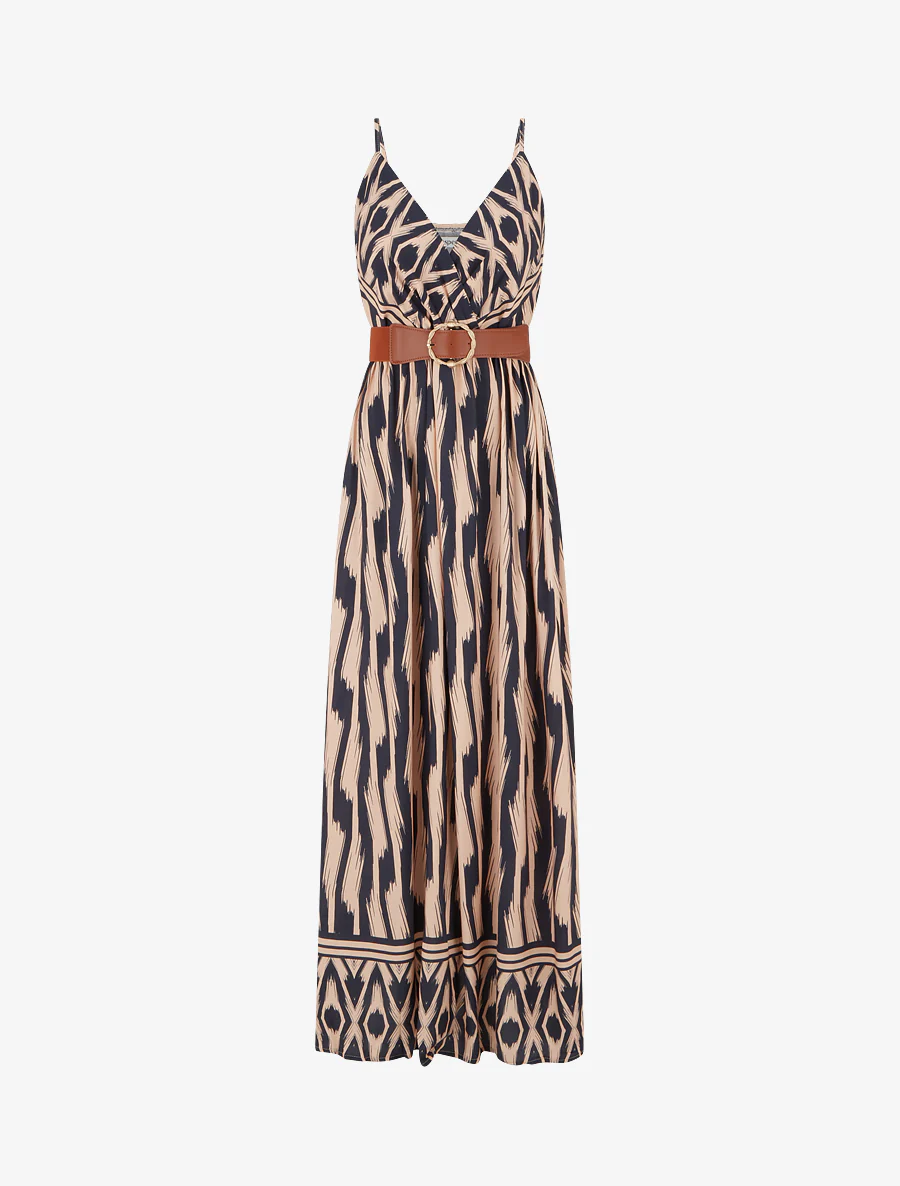 Jurk met elastische taille en fantasieprint - Marine
