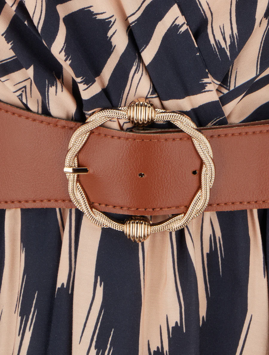 Jurk met elastische taille en fantasieprint - Marine - Image 3