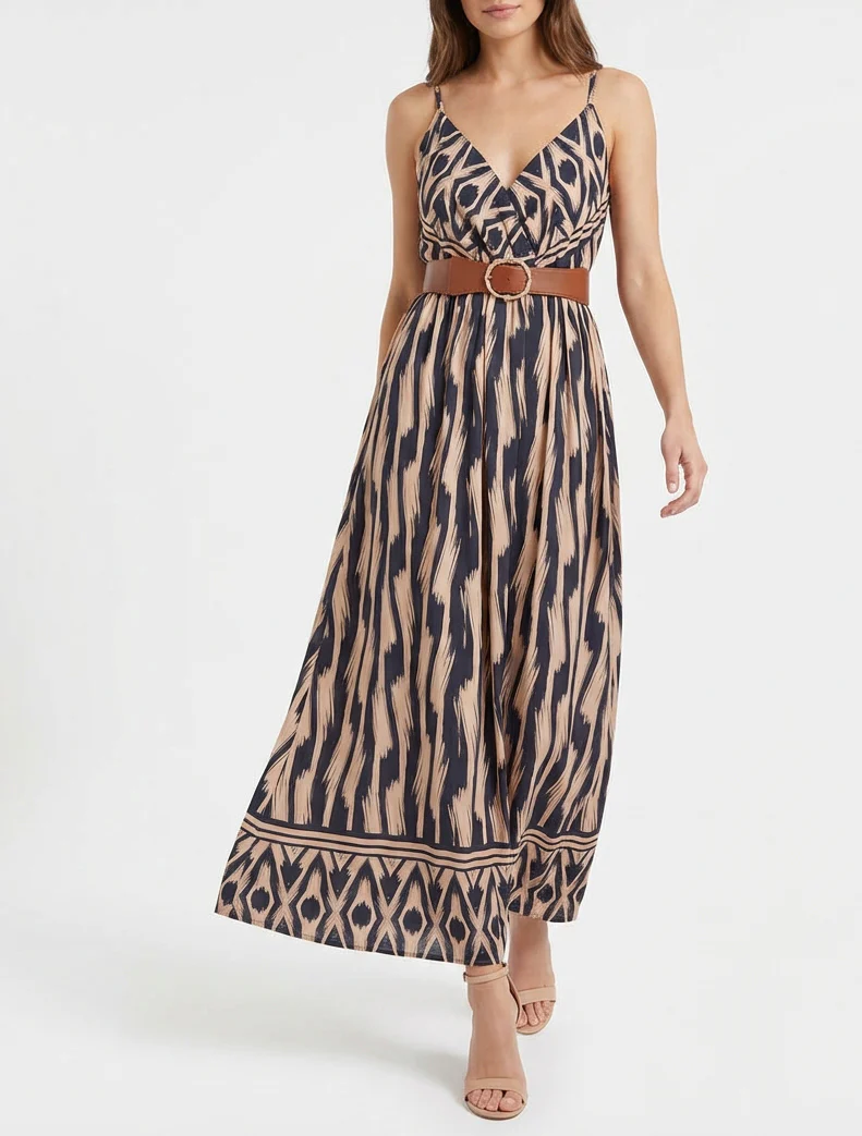 Jurk met elastische taille en fantasieprint - Marine - Image 4