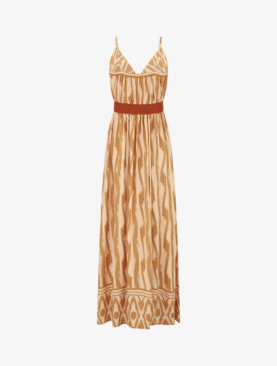 Jurk met elastische taille en fantasieprint - Mosterdgeel - Image 2